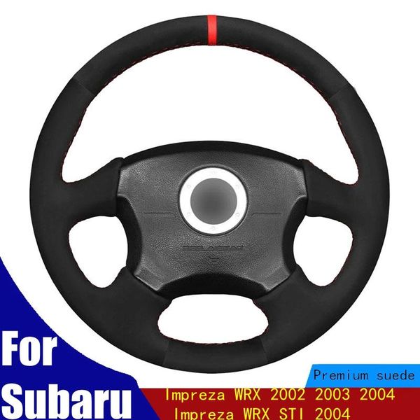 

steering wheel covers diy car cover black suede red marker hand stitched for impreza wrx 2002 2003 2004 sti