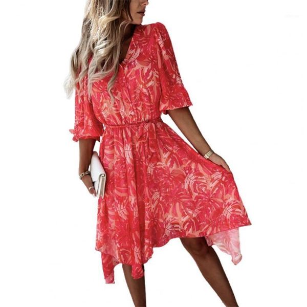 

women's swimwear 50% s dress floral print belt slim summer turn-down collar irregular hem midi for date, White;black