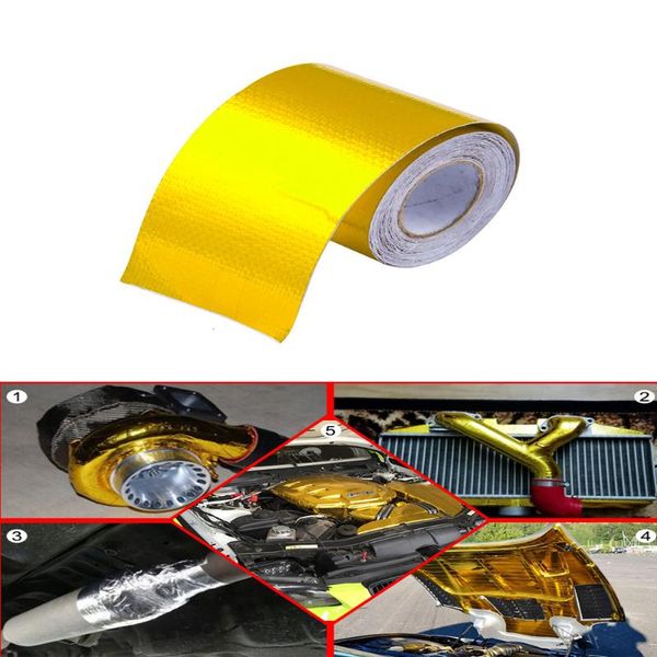 

exhaust tape heat wrap gold thermal air intake insulation shield reflective barrier self adhesive engine 2 inch 5/9/10m motorcycle system