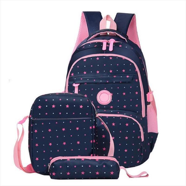 

3 pieces set school bags for girls waterproof nylon star patterned kids bookbag teen girl backpack mochila escolar
