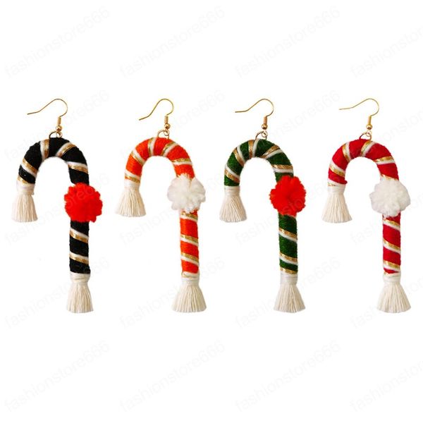 Cana de Natal Macrame Brincos Dangle para Mulheres Retro Handmade Algodão Linha Tassel Longo Brinco Jóias de Natal