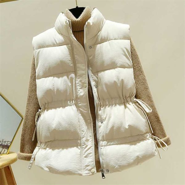 

cotton body warmer vest women plus size thick down zipper beige black warm coat for 211120, Black;white