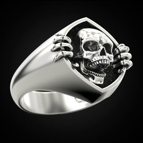 

designer rings huitan new neo-gothic style antique skull finger ring punk women/men vintage party personality accessories jewelry, Golden;silver