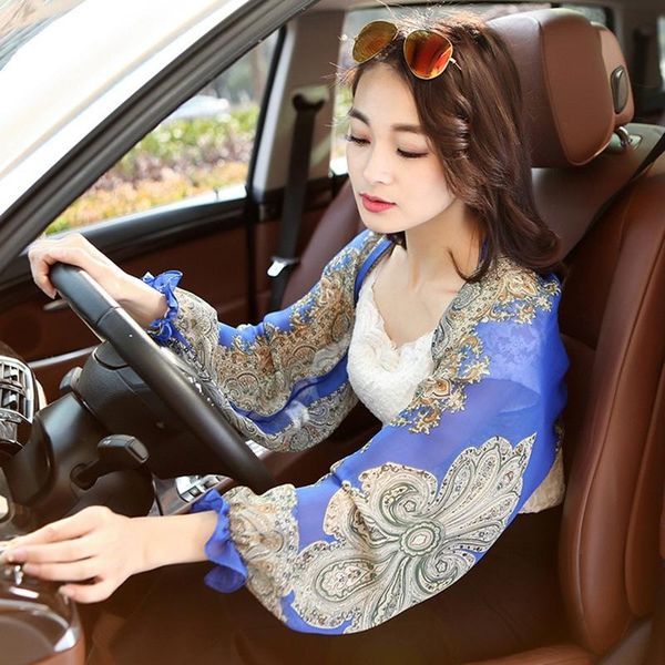 

summer women sun protection arm sleeve driving anti-uv shawl cool oversleeves thin sleeves outdoor riding clothing cycling gloves, Black