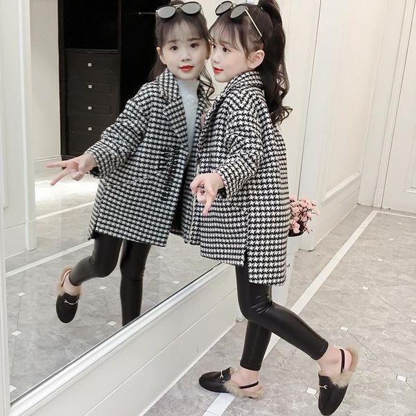 

jackets casual kid girl winter wool long coat for girls teens autumntrench warm outerwear children clothing plaid windbreaker, Blue;gray