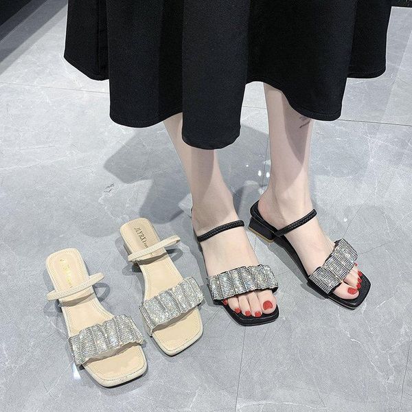 

med shoes woman's slippers luxury slides jelly flip flops beige heeled sandals 2021 designer glitter black soft summer solid rom