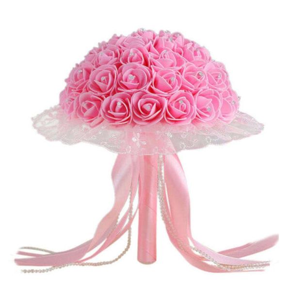 

decorative flowers & wreaths wedding bouquet bridal artificial rose silk flower with ribbons pearls rhinestone event party decor