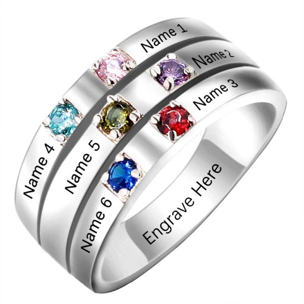 

wedding rings sterling silver personalized 6 birthstones ring family jewelry engrave name custom birthstone 925, Slivery;golden