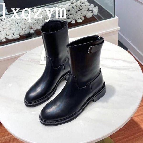 

boots 2021 ankle for women thick bottom round toe genuine leather black all-match long botas feminina platform shoes