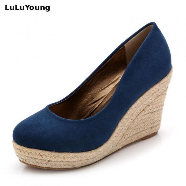 

dress shoes straw heel high-heels platform wedding women's wedges thick plus size 42, Black