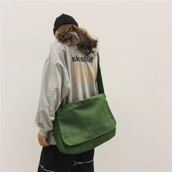 

shoulder bags pure color canvas class bag student campus school 2021 autumn and winter korean big simple