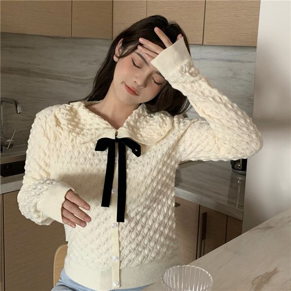 

korean style knitted sweaters women japanese style slim vintage butterfly collar sweater and pullovers female jumpers (r99449, White;black