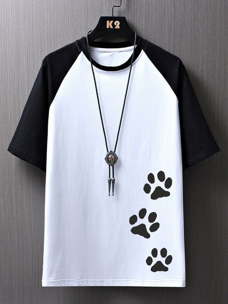 

men paw print raglan sleeve tee g9pt#, White;black