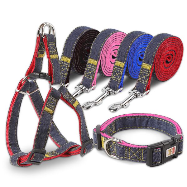 

Denim Nylon Dog Collars Harnesses Leashes Set Adjustable Durable Heavy Duty Small Medium & Large Dogs Perfect For Walking Running