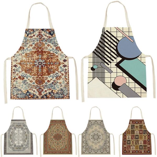 

aprons 1 pcs geometric check printing sleeveless apron children's cleaning home men's and women's kitchen waist bib anti-foul