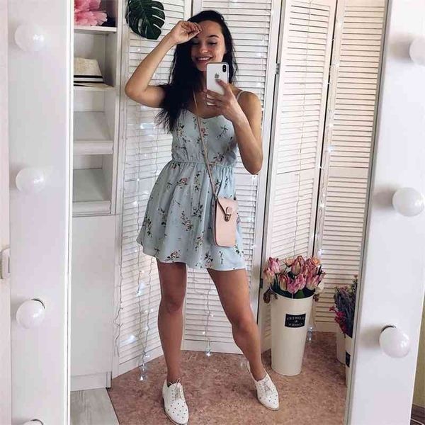 

new women's dress sweet summer casual fashion bohemian print thin strap sleeveless black dress for women 210323, Black;gray