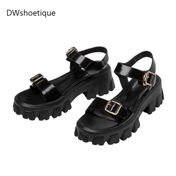 

summer women sandals genuine leather round toe ladies platform sport outdoor, Black