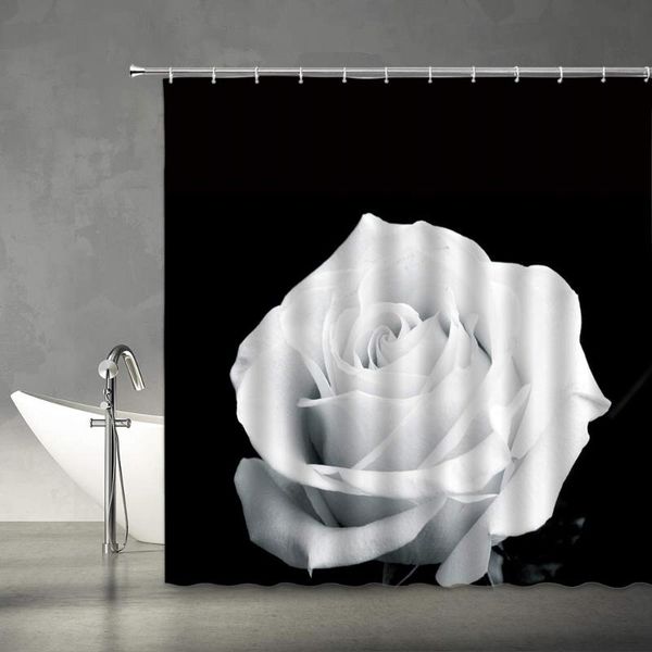 

shower curtains white rose curtain blooming flower romantic floral girls black and modern simple art fabric bathroom