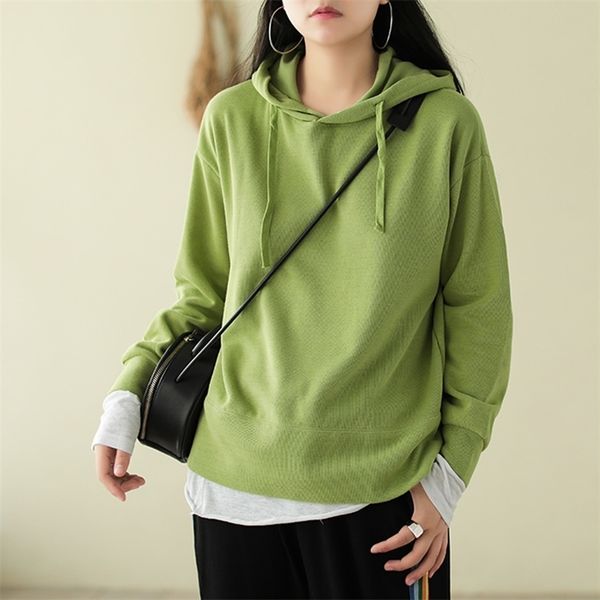 

johnature women hooded pullover sweatshirts 7 color long sleeve autumn casual hoodies loose women cloths sweet sweatshirts 210521, Black