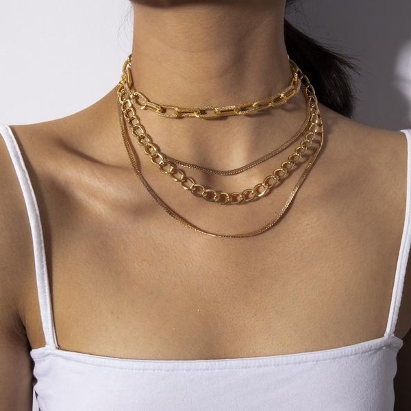 

chokers fashion snake link chain women necklace choker alloy metal multilayers gold color for jewelry, Golden;silver