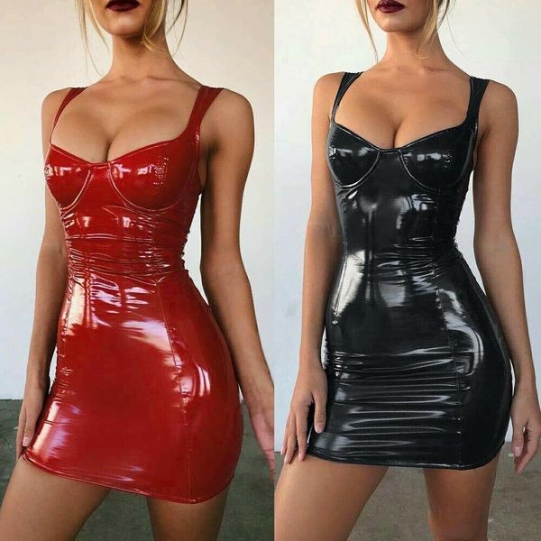 

women dresses womens club bodycon patent leather evening party gothic short mini dress good quality woman clothes, Black;gray