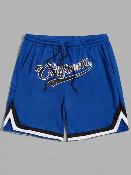 

men letter embroidery striped tape shorts h6v4#, Black
