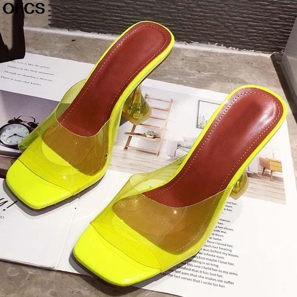 

slippers women pvc jelly sandals open toe perspex high heels transparent crystal heel pumps, Black