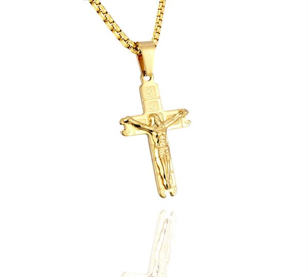 

crucifix jesus cross necklace pendant stainless steel christ chain men jewelry gift, Silver