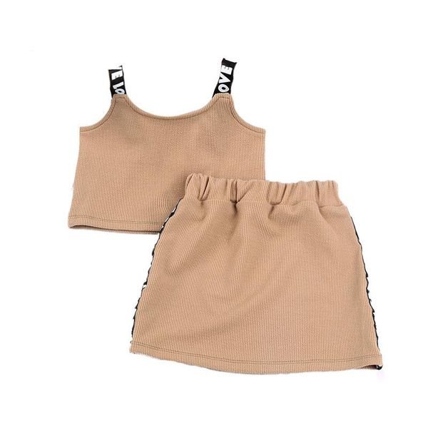

girls clothes sets 2021 summer kids cotton letter sling + skirt two-piece suit 2 to 6 years outfits children clothing, White