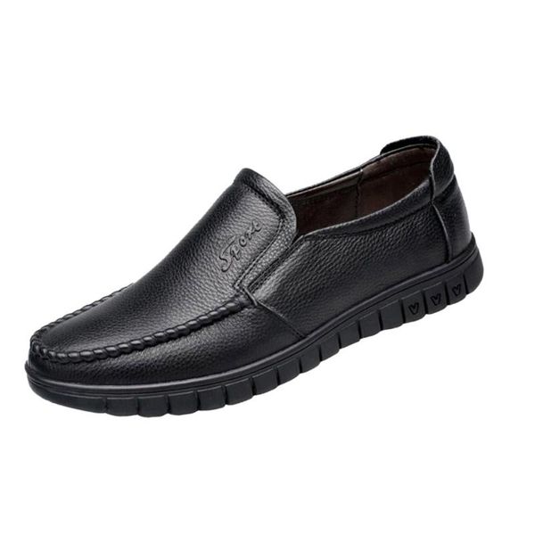 

dress shoes men's leather round head casual middle breathable non-slip soft bottom dad, Black