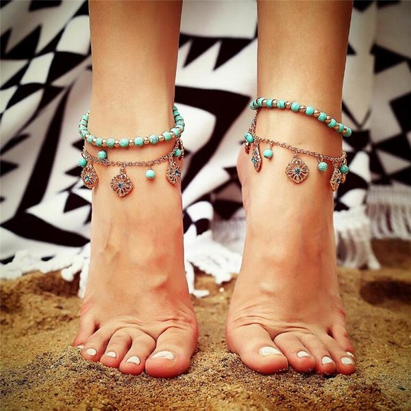 

anklets punk boho beads tassels bracelet womens foot chain anklet, Red;blue