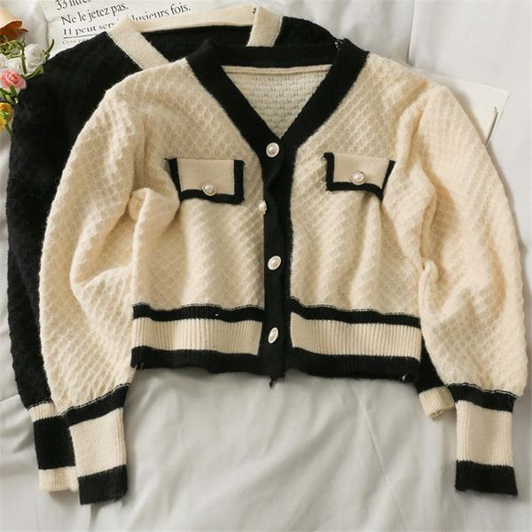 

women's knits & tees autumn winter knitted cardigan women oversized sweater coat korean fashion pearl button elegant cardigans pull fem, White