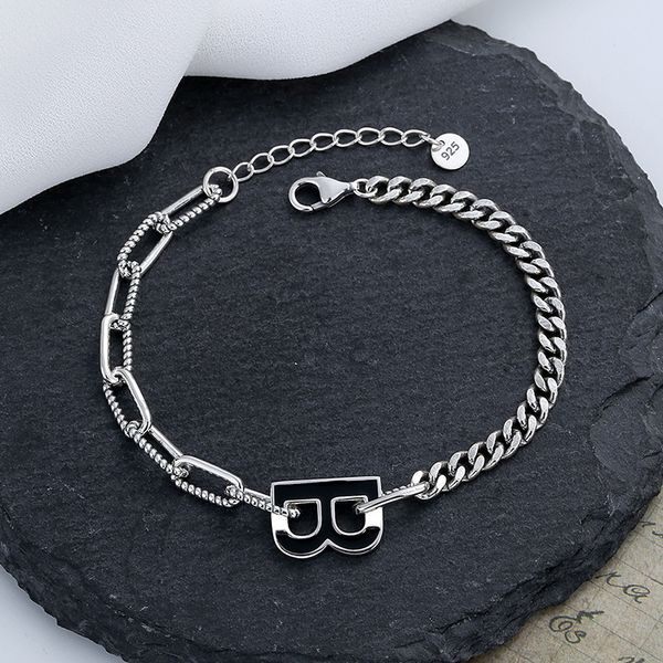 

chaosheng s925 sterling silver japanese and korean letter b bracelet ins niche design cool style versatile temperament hand ornamented woman, Golden;silver