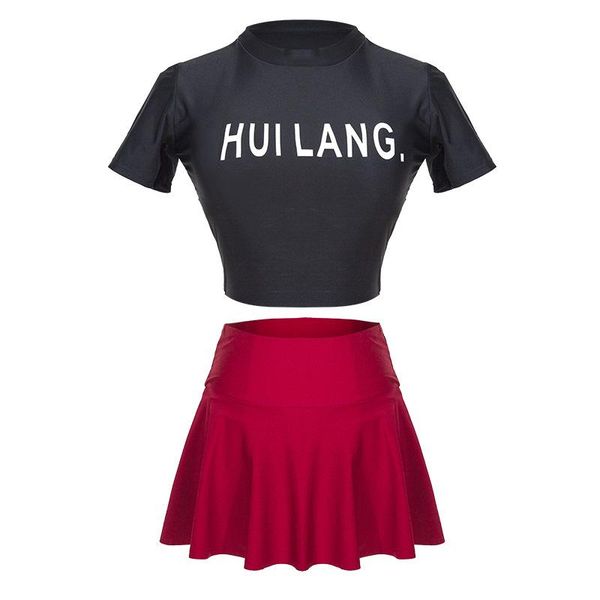 

women's swimwear 2021 summer simple trendy small chest gathered letter printing high waist covering belly slimming split skirt bikini, White;black