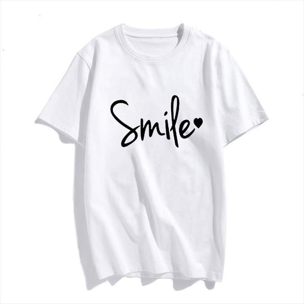 

Simple Style Smile Letter Print Mens T Shirt And Women Short Sleeve O Neck Loose Ladies Tee Tops Clothes, White;black