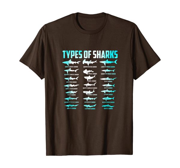 

21 types of sharks marine biology science t-shirt, White;black