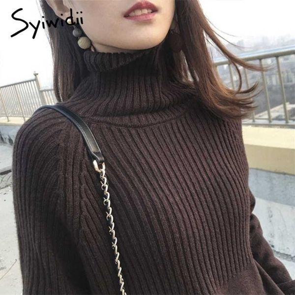 

syiwidii women's turtleneck winter sweaters oversize korean fashion long sleeve vintage striped warm knitted pullover 211011, White;black