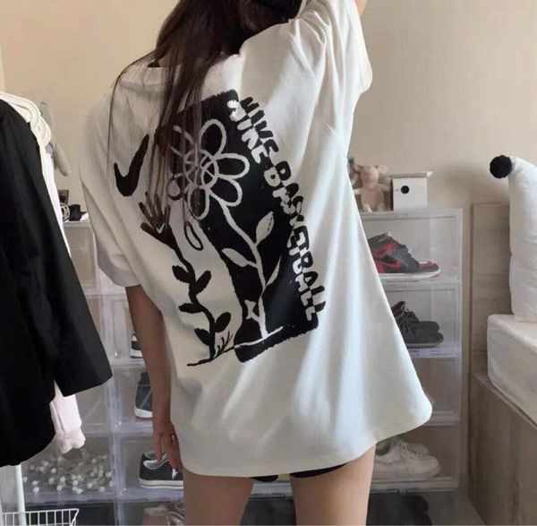 

t shirt 2021 summer short sleeve white floret round ne cotton