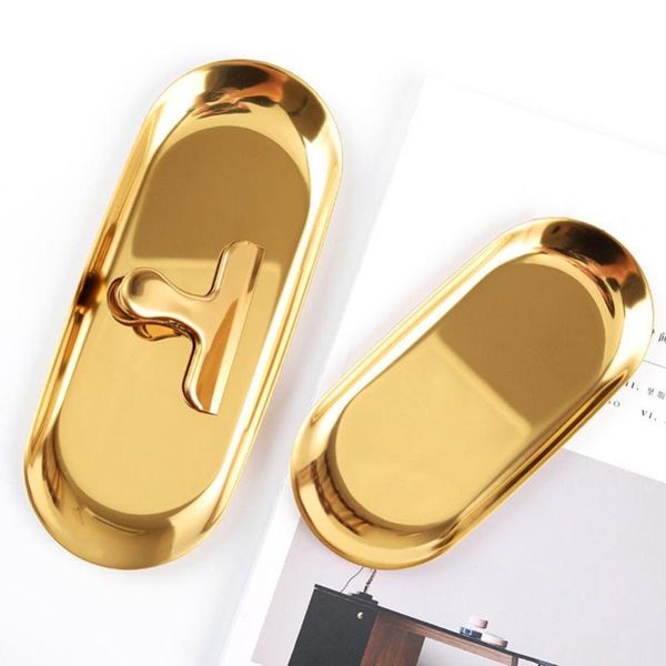 

kitchen storage & organization oval fruit breakfast dessert tray copper plated surface jewelry display plate dish iron snack home decor