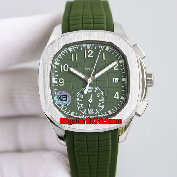 

4 styles watches k6f 42.2mm 5968g-010 chronograph stainless steel cal.ch 28-520 c automatic mens watch green dial rubber strap gents sports, Slivery;brown