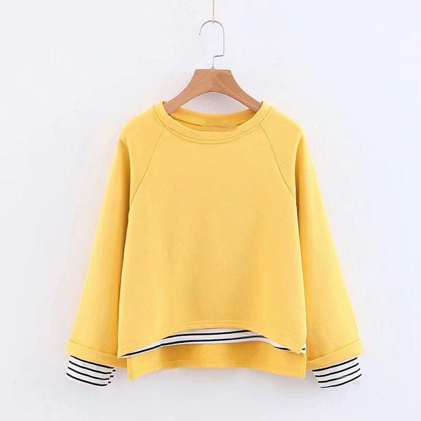 

women's hoodies & sweatshirts 2021 spring o neck pullovers regular cotton polyester loose female fake two pieces outwear, Black