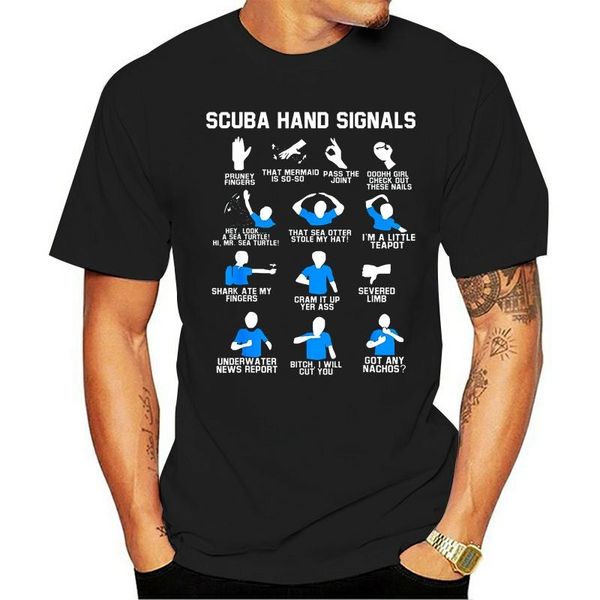 

men's t-shirts scuba hand signals shirt diver sign funny tee, White;black