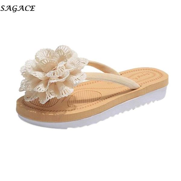 

women slippers summer flower beach platfrom slides casual open toe flip flop female wedge shoes zapatillas mujer, Black