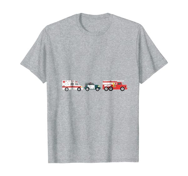 

firetruck, police car, and ambulance - distressed tshirt, White;black