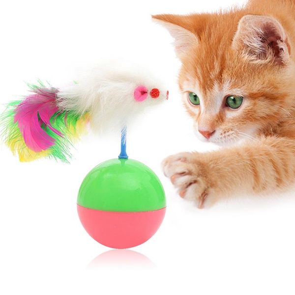 

cat toys artificial feather interactive pet fur mouse tumbler kitten plastic play balls for catch cats supplies