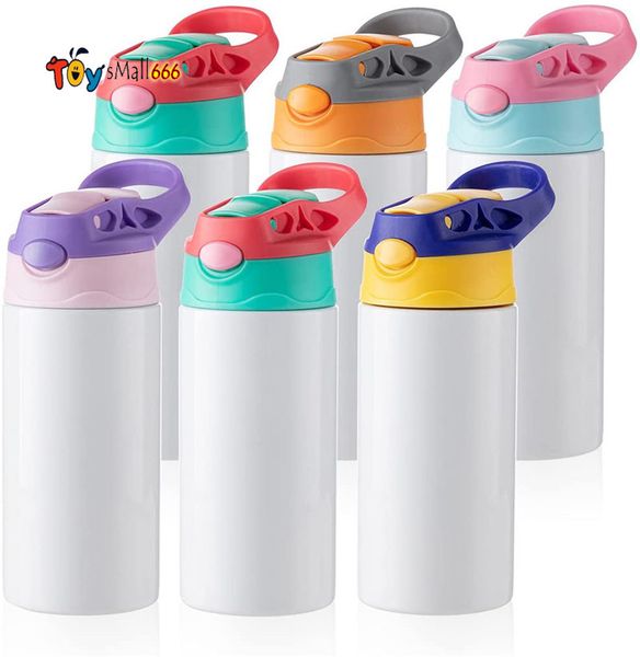

sublimation blanks kids tumbler baby bottle sippy cups 12 oz white water bottle with straw and portable lid 5 color lids sublimation print
