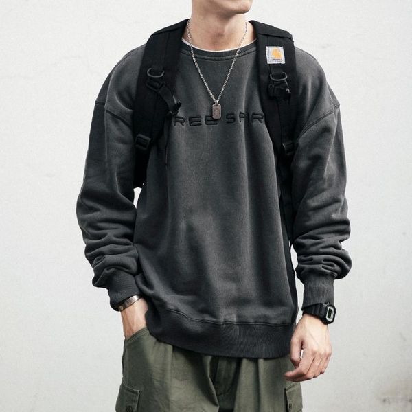 

spring autumn round neck sweatshirt men clothing japanese streetwear hip hop pullover harajuku coat male men's hoodies & s, Black