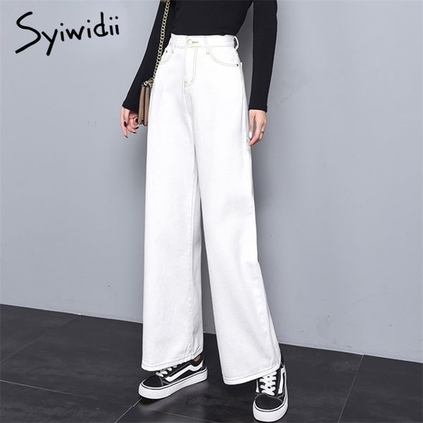 Syiwidii белые широкие джинсы женские джинсы с высокой талией для женщин брюки с эластичной резинкой на талии большие размеры женские винтажные расклешенные брюки 210322