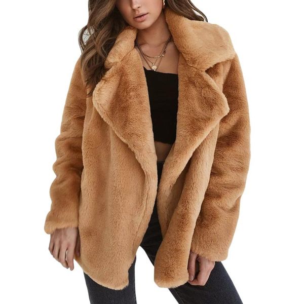 

women's jackets 2021 autumn winter women plush coat soft fur causal lapel double-faced fleece warm outwear female cardigan coats, Black;brown