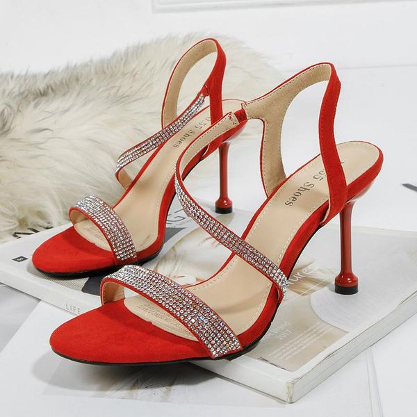 

dress shoes fairy2021 style 1861-3 korean fashionable open toe high-heeled nightclub slimming rhinestone sandals thin heel all-match e, Black